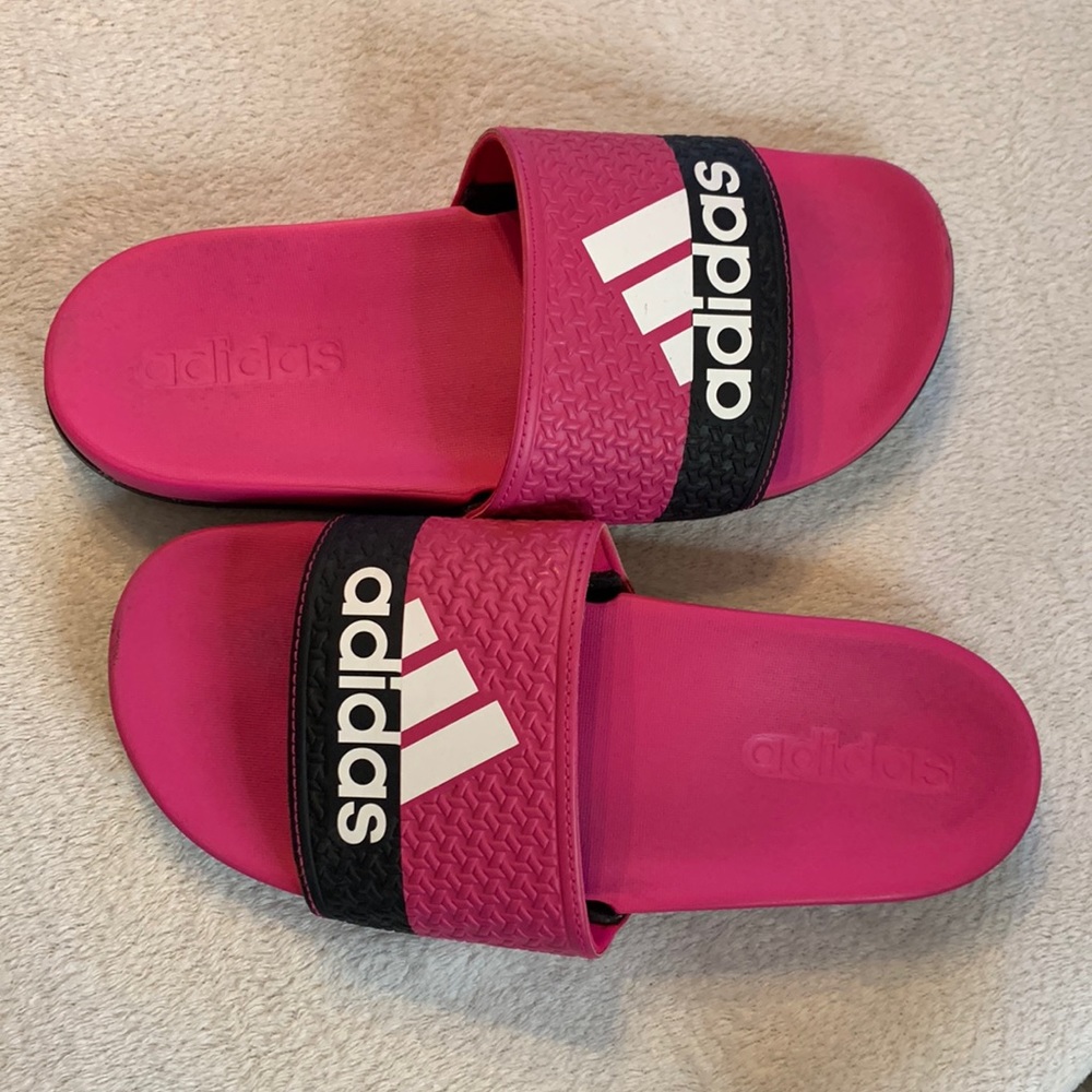 Girls Adidas Pink Slides